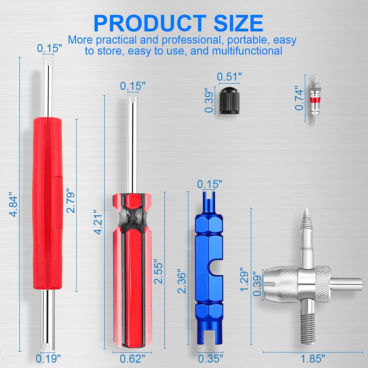 Stem Removal Tool, Spool Removal and Installation Tool, Four-Way Valve Tool, Spool, Stem Cover. Suitable for All Types of Tires(44pcs)