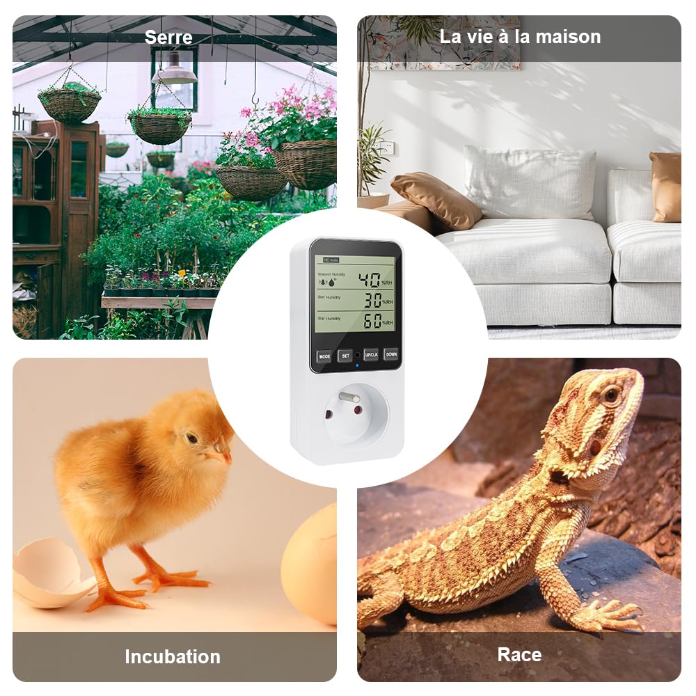 KETOTEK Digital Contrôleur Humidité/Température, Prise Hygrostat avec Sonde, Regulateur D'humidité 230V avec Alarme pour Incubateur Serre Humidificateur Déshumidificateur