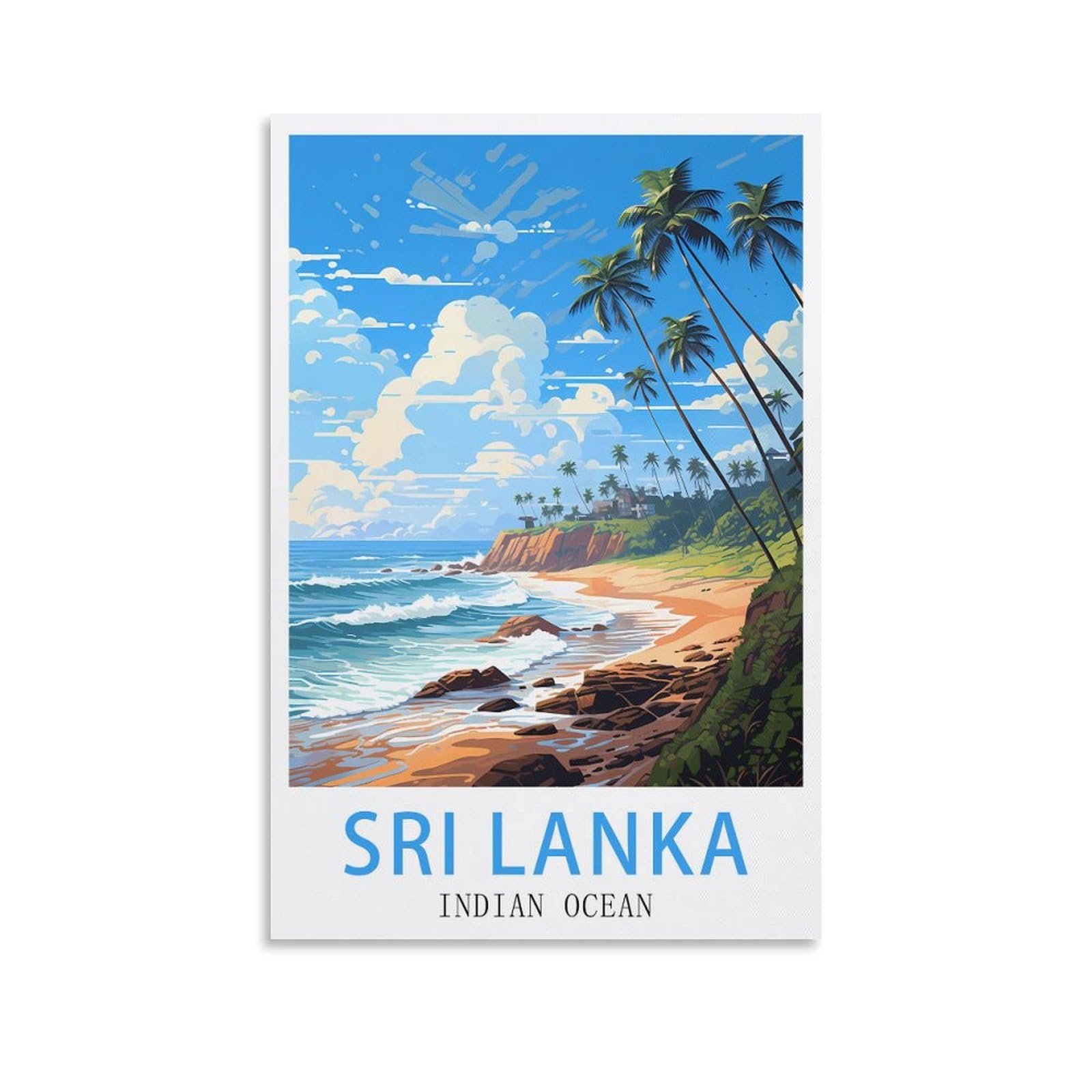 Lolwnni Unframe-Style Sri Lanka Indian Ocean Vintage Travel Poster 08X12inch(20X30cm) Canvas Wall Art Print Picture Paintings For Living Room Bedroom Decor