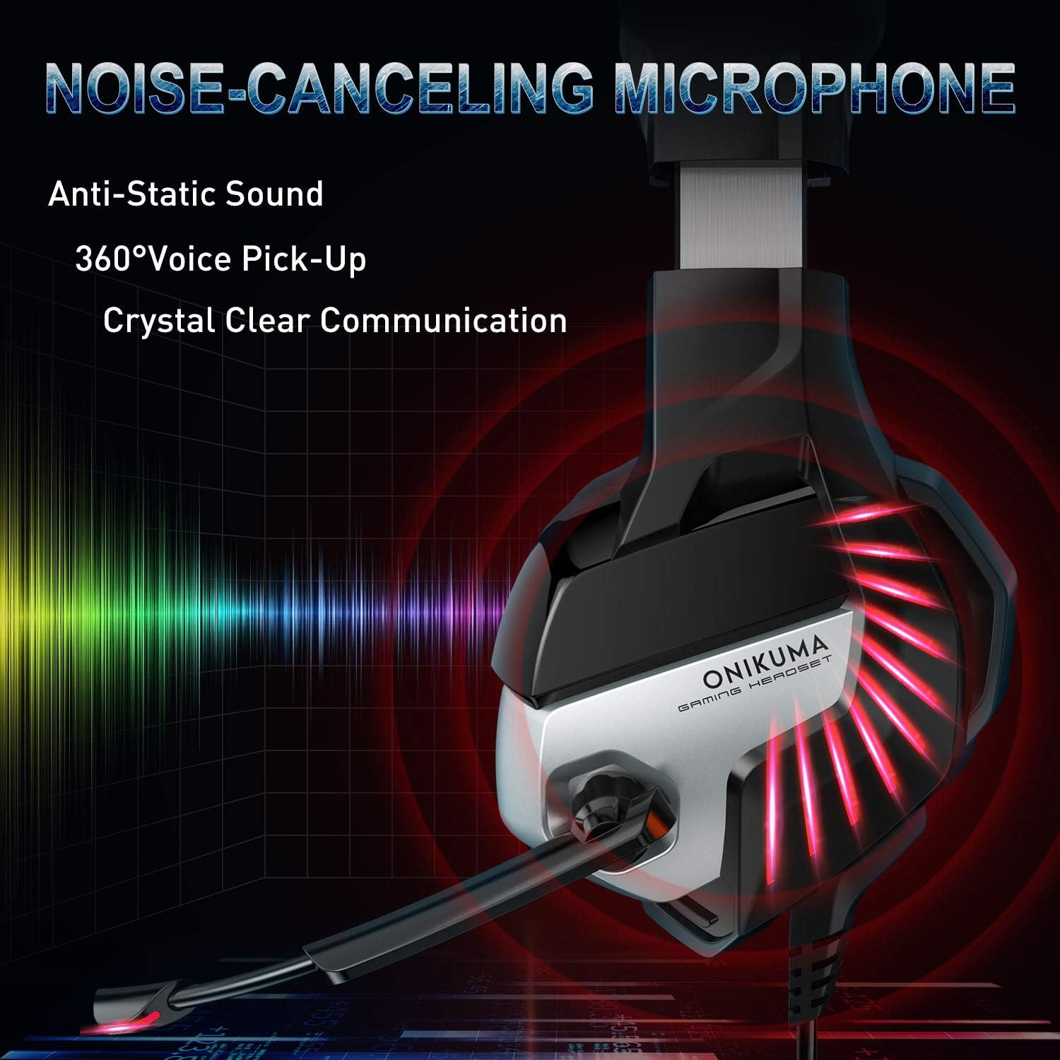 Gaming Headset for PS4, PS5, PC Headphones with Microphone LED Light Mic for Nintendo Switch Playstation Computer, K5 pro (Black&Red)