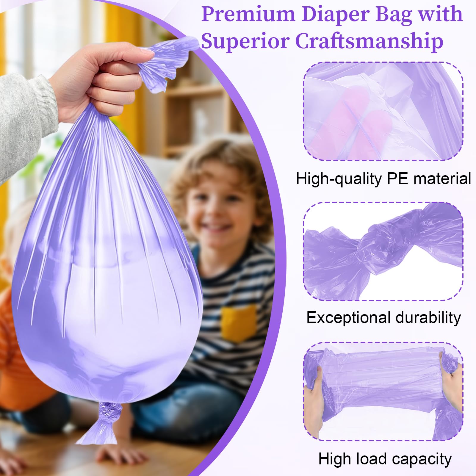 SI SEN 20 cartuchos de recambio para cubos de pañales, 4,5 m, resistente a roturas y a los olores, compatible con todos los cubos de pañales y cubos de basura para gatos (morado)