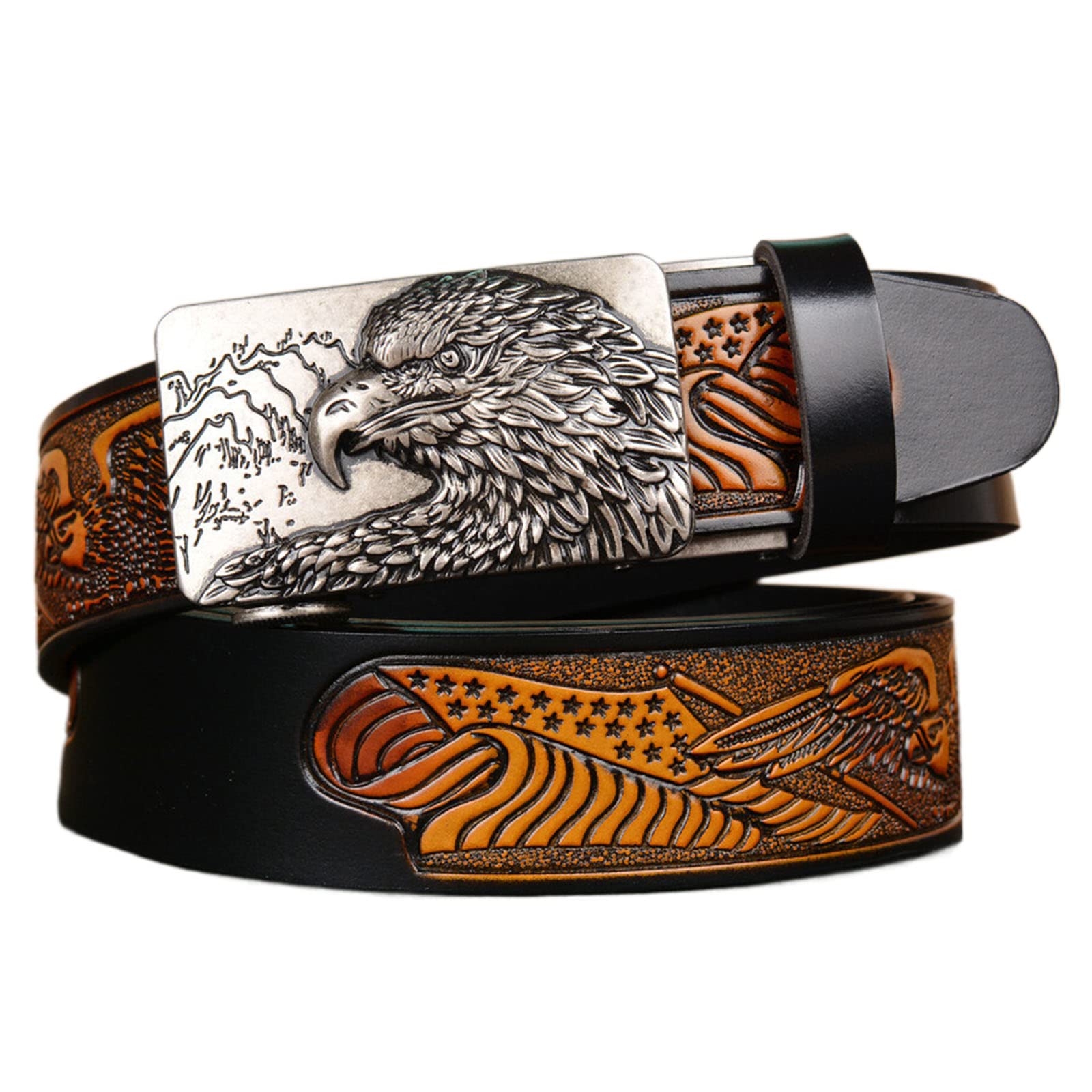 BDAYEK Men's Belt Men'S Belt Wings Embossed Flying Automatic Buckle Khaki 125Cm 49.2