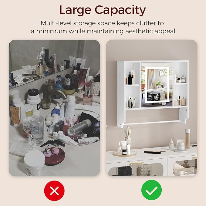 Botiquín de baño con espejo y luces LED ajustables blanco miniatura 5