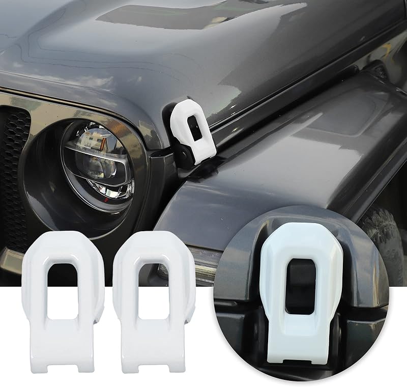 Capas decorativas para travas do capô Voodonala em ABS para Jeep Wrangler JL JLU e Gladiator JT brancas – 2 unidades