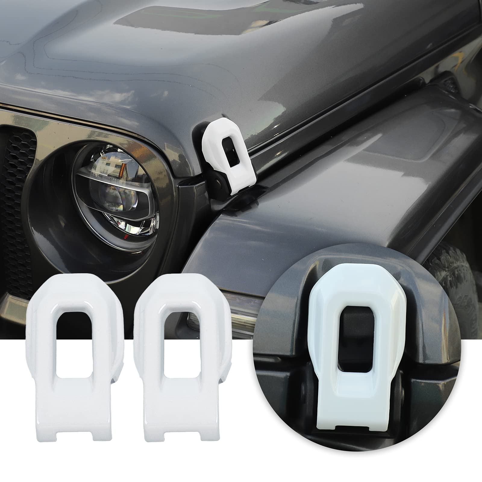 Voodonala for Jeep JL ABS Hood Latches Engine Buckle Bonnet Fastener Engine Cover Decor Trim Protction Cover for 2018-2026 Jeep Wrangler JL JLU Gladiator JT Exterior Accessories White 2pcs