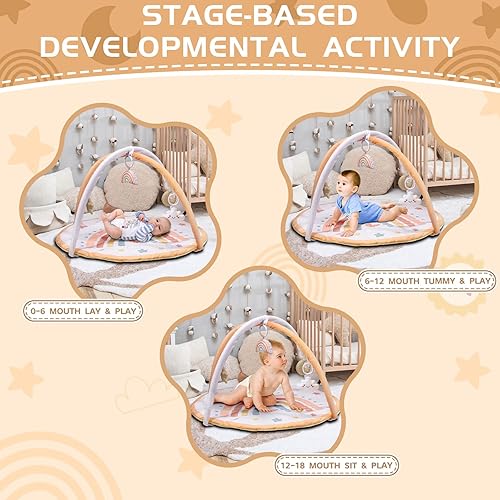 Miniatura 5 de IPOZITO Tapete de juego de gimnasio para bebé, tapete lavable para el tiempo boca abajo con 5 juguetes desmontables, juego sensorial y de