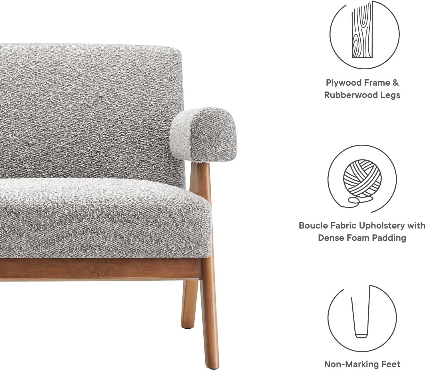 Modway EEI-6504-LGR Lyra Boucle Fabric Loveseat, Light Gray