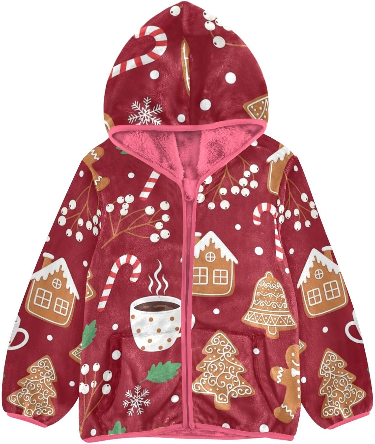 Christmas Toddler Fleece Zip Up Outerwear Jackets & Coats Baby Girl Zipper Hoodie 3T