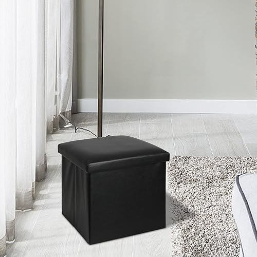 Miniatura 9 de Cubo otomano de almacenamiento, otomana pequeña con almacenamiento, otomana cuadrada plegable de terciopelo, reposapiés pequeño, asiento acolchado,