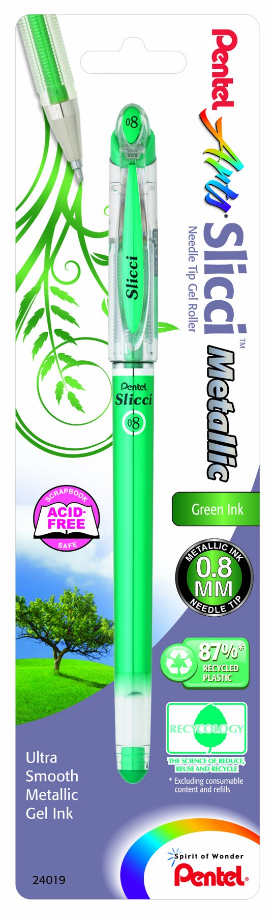 Pentel Arts Slicci Metallic 0.8 mm Needle Tip Gel Pen, Metallic verde Ink, 1 Pack (BG208BPMD)
