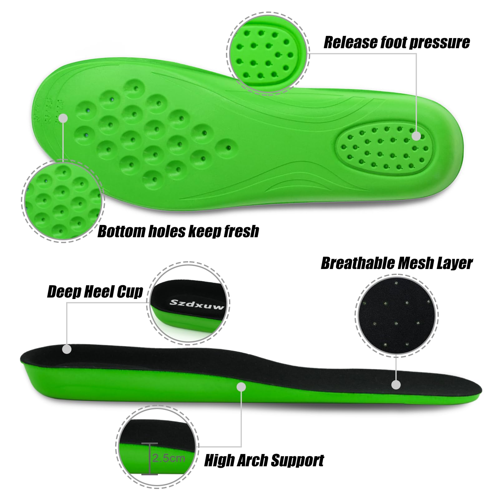 Szdxuw Solette in Memory Foam Donna Uomo - Solette Comfort per Arco Plantare, Fascite Plantare, Inserti Per Scarpe Da Ginnastica, Lavoro, Sportive E Stivali, Nero Extra grande
