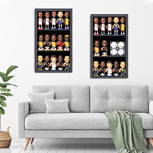 Miniatura 5 de Zmiky Bobblehead - Vitrina de figuras de acción, caja de sombra de cabeza Bobble, gabinete de pared para 15 figuras con protección UV