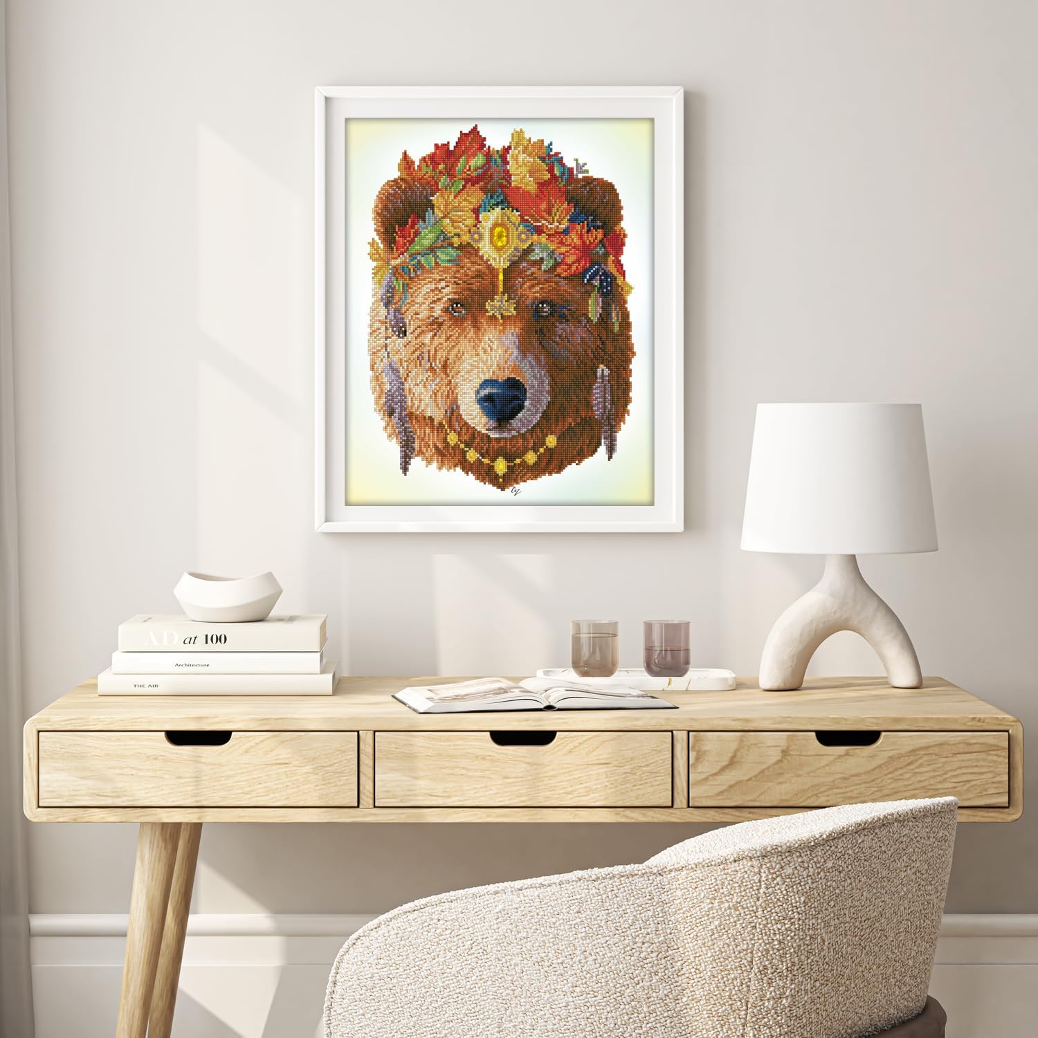 DIAMOND DOTZ Bohemian Bear Diamond Painting Kits for Adults - Diamond Art Kits a Relaxing Creative Craft Kit with Dotz Gems 16.1x20.1