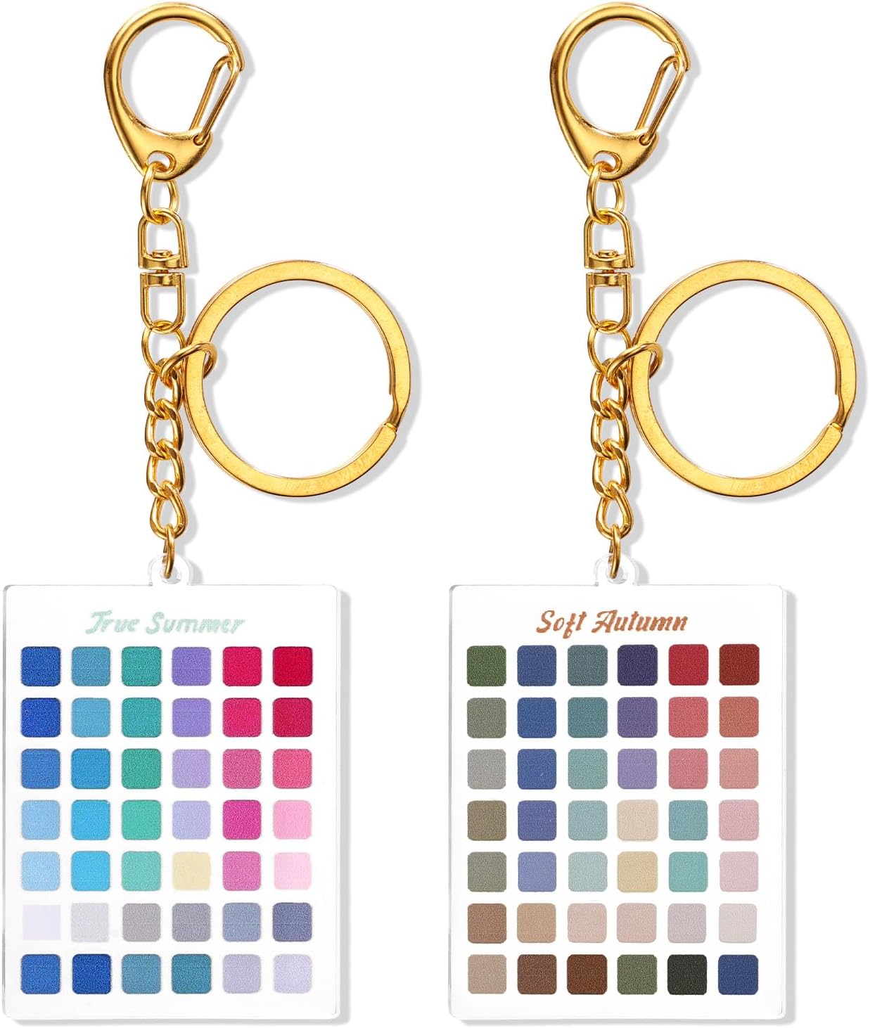 Mikovivi 2pcs Seasons Color Analysis Swatch Keychain, Clear Acrylic Seasonal Color Palette Keyring Portable Fashion Accessory for Personal Styling Guide