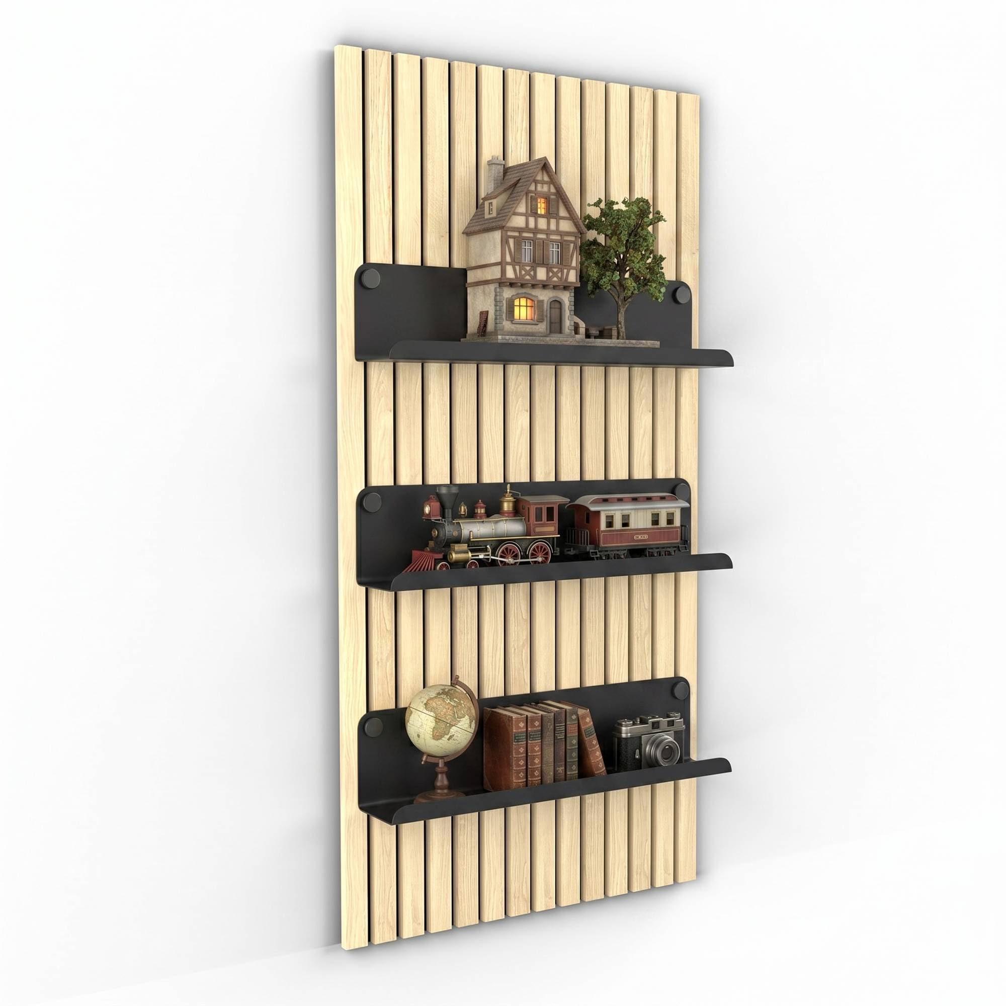 HOME LOVE Ablage für Akustikpaneele 52x9 cm – ohne Bohren | Regal für Paneele | Akustikpaneele Zubehör | Wandpaneele Regal schwarz Metall