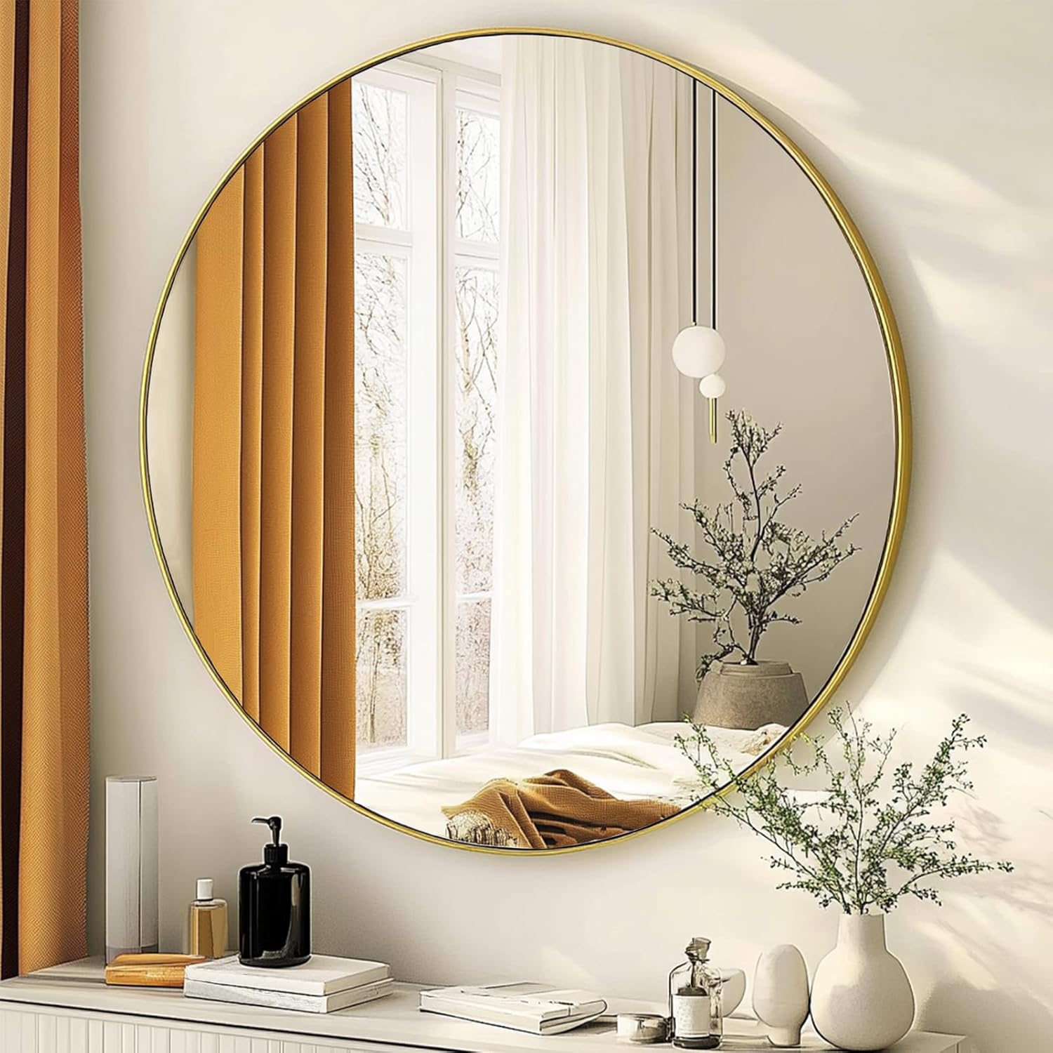 Gold Round Mirror, Circle Mirror 24 inch, Gold Round Bathroom Mirrors, Circle Wall Mirrors for Bathroom, Living Room, Hallway, Vanity, Over Sink, Mantel Gold 24"L x 24"W