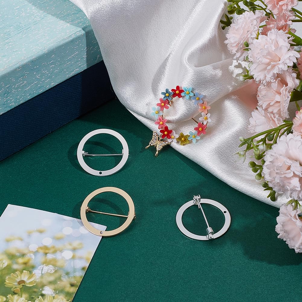 UNICRAFTALE 4Pcs 2 Colors Metal Brooch Pin Backs Donut Base Settings Donut with Hole Safety Catch Pins Back Clasps Brooch with Hole for Name Badge Jewelry Making - Image 2