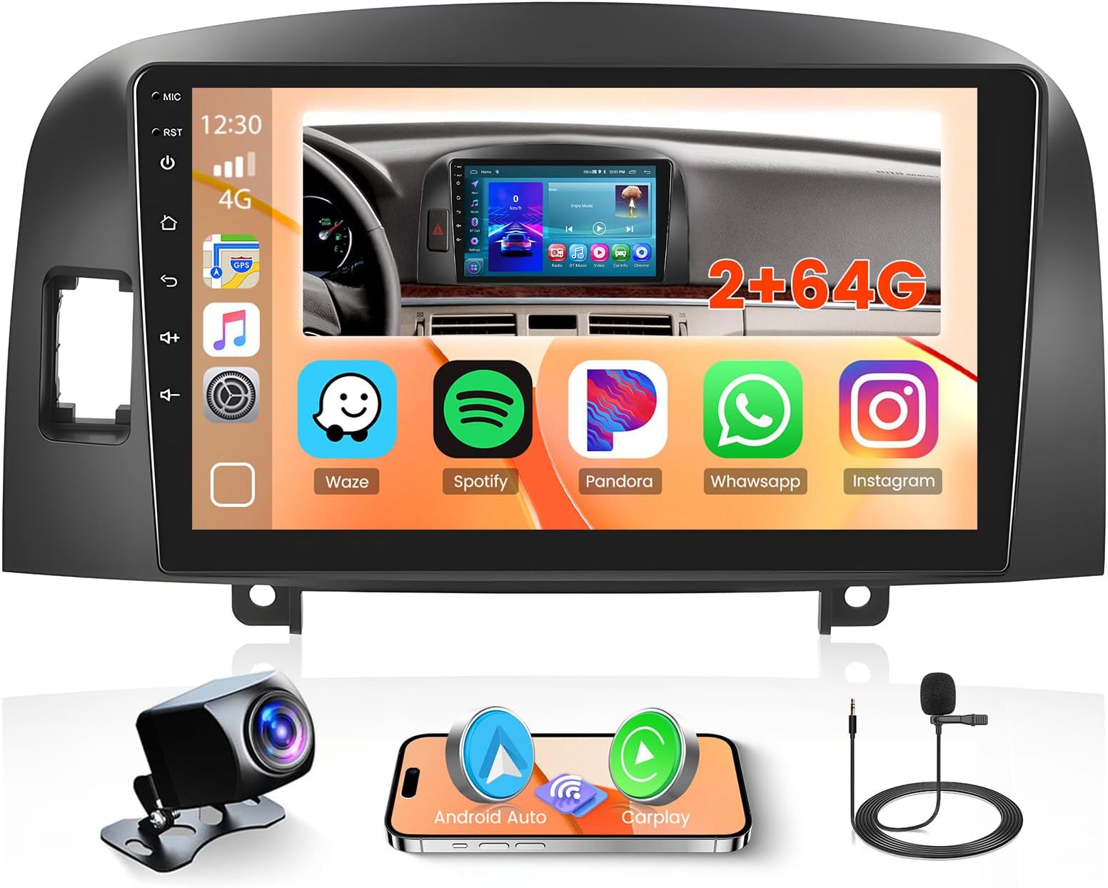 2+64G Radio for Hyundai Sonata NF 2004-2008 CarPlay Car Stereo Android 15 Touchscreen 9" Android Auto Backup Camera GPS EQ 28UI