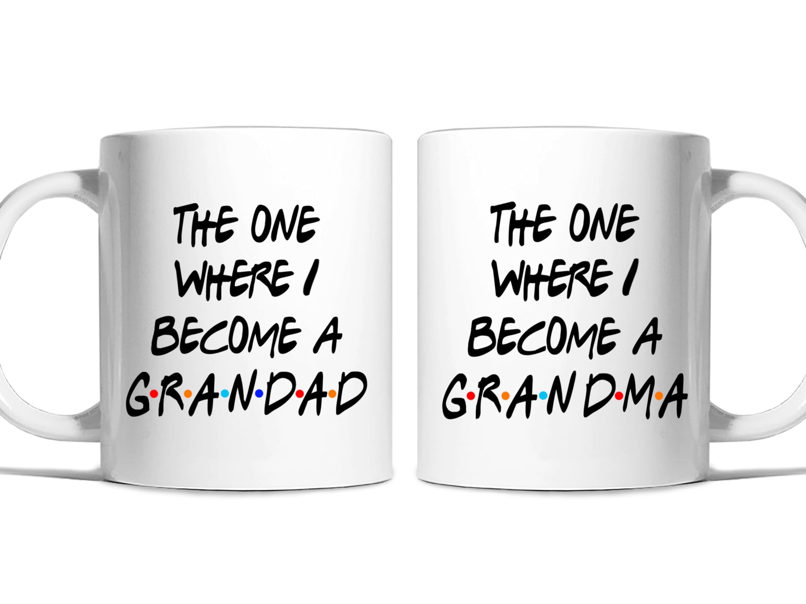 Risk-A Designs The One Where I Become a Grandma and The One Where I Become a Grandad Mug Set, Mummy and Daddy Gift Set, Pregnancy Reveal, New Grandparents Mum and dad Set of Mugs,