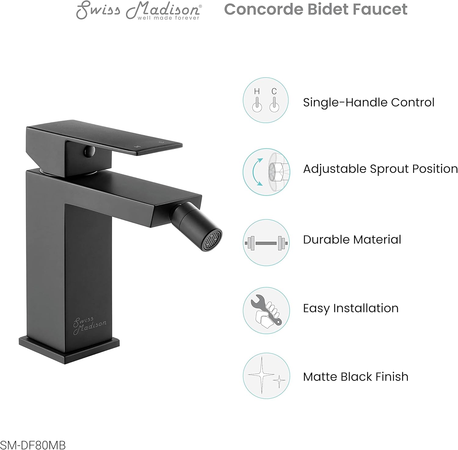 Swiss Madison Well Made Forever SM-DF80MB Concorde Bidet Faucet in Matte Black: Tools & Home Improvement