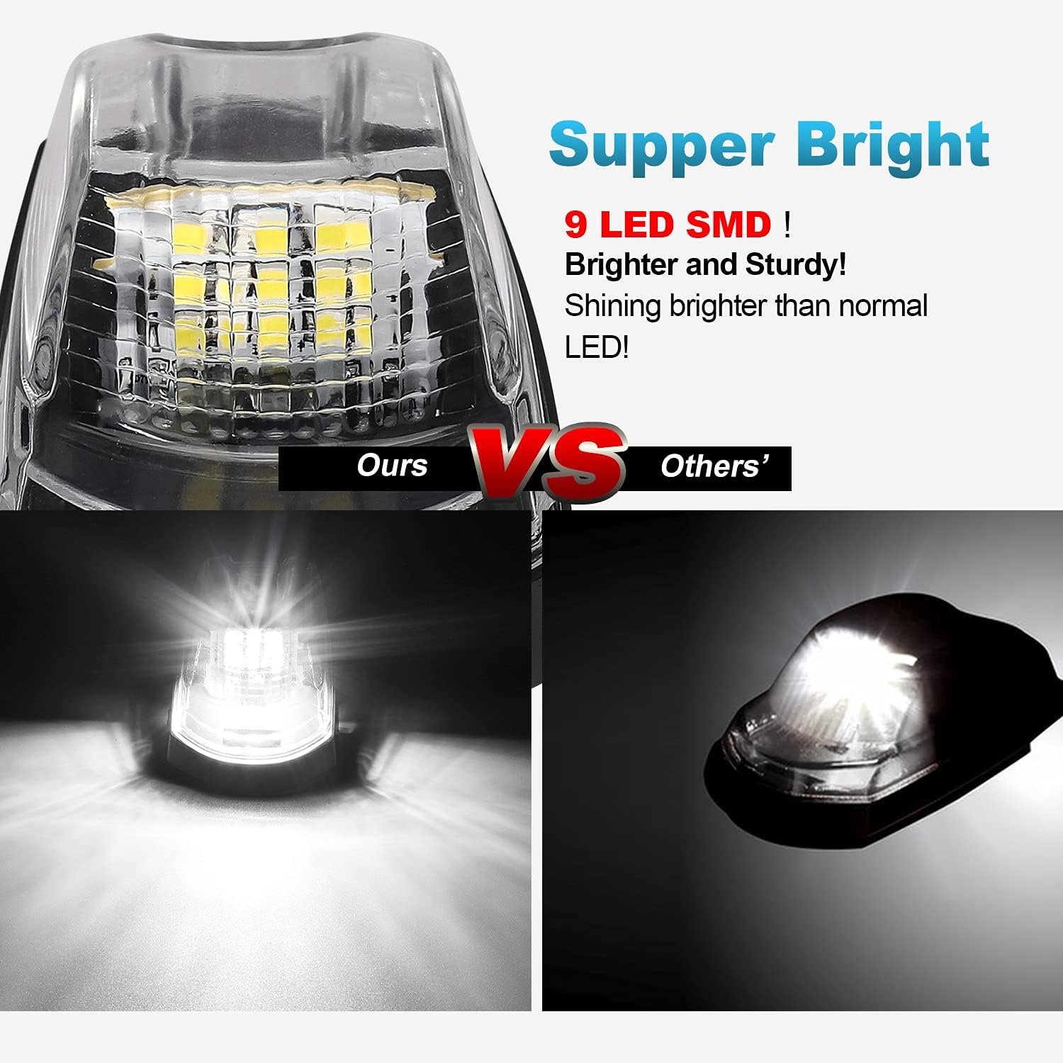 Partsam 5PCS Clear Lens Cab Marker Lights 264343CL White LED Clearance Top Roof Running Lights Assembly Compatible with F250 F350 F450 F550 Full LED Cab Roof Marker Light Kit 2017-2021 Super Duty