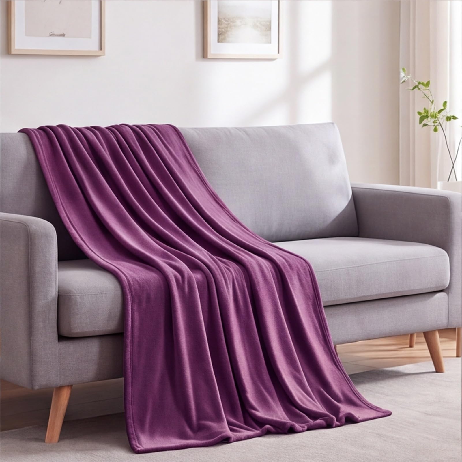 GOUTUI Warm Fluffy Blanket 135 x 190 cm Silk Touch Sofa Throw Blanket Soft Cosy Fluffy for Sofa Couch Single Size, Purple