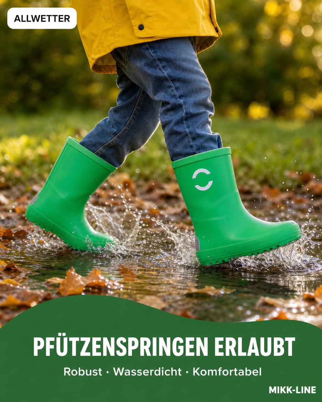 Mikk-line Botas de goma para niños verdes | Botas de lluvia para niños | Botas de goma ligeras | Botas de goma impermeables | Botas de lluvia y botas para niños