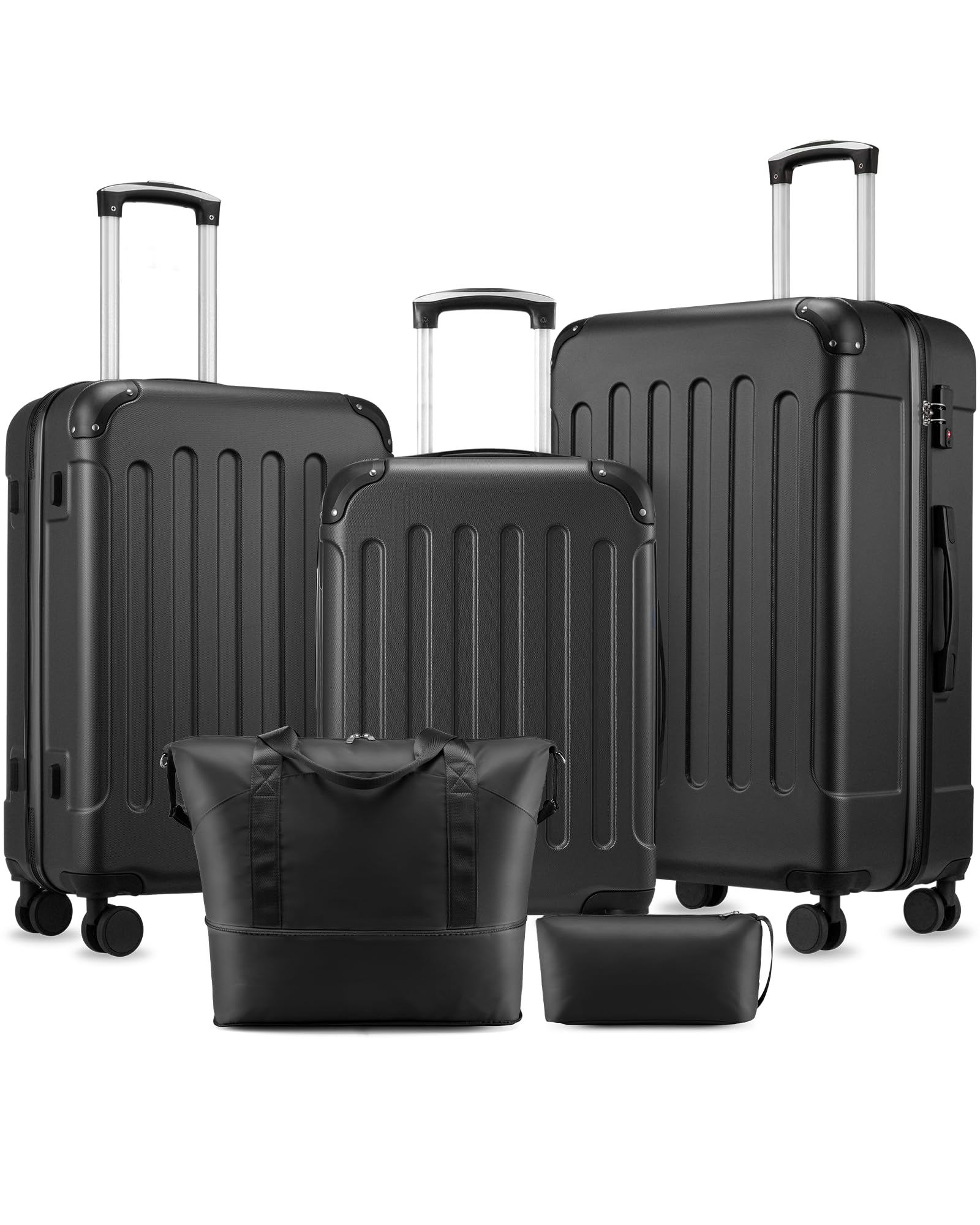 Luggage Sets 5 Piece, Hardside Suitcase with Wheels, TSA Approved, Black