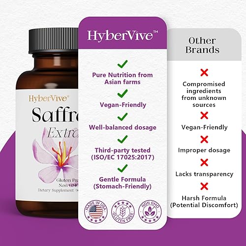 Miniatura 8 de Suplementos de azafrán de 88.5 mg 90 cápsulas veganas, extracto de azafrán feliz para el estado de ánimo, apoyo de enfoque ocular para mujeres