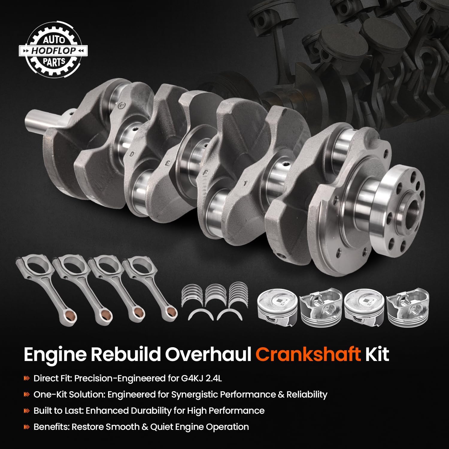 G4KJ 2.4L Engine Rebuild Overhaul Kit w/Crankshaft Piston Set Compatible with Hyundai Sonata Tucson Santa Fe 2011-2019, for Kia Optima Sorento Sportage 2011-2020 23111-2G200 23510-2G500