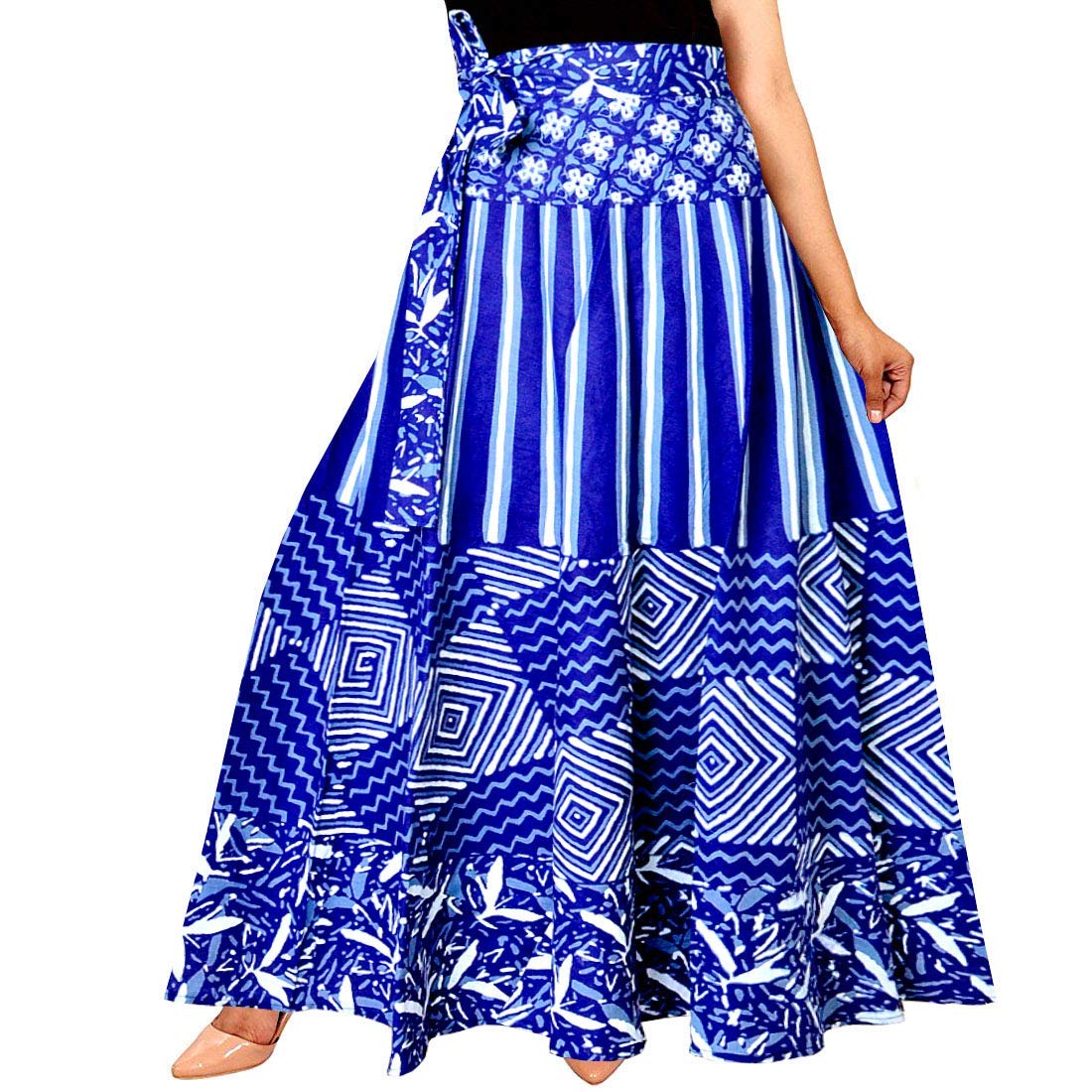 Women's Cotton Jaipuri Sanganeri Print Fashion Skirt, Wrap Around, Maxi Skirt, Mandala Hand Block Rajasthani Long Fashion Skirt (Navy Blue) (Free Size)-18-image-41