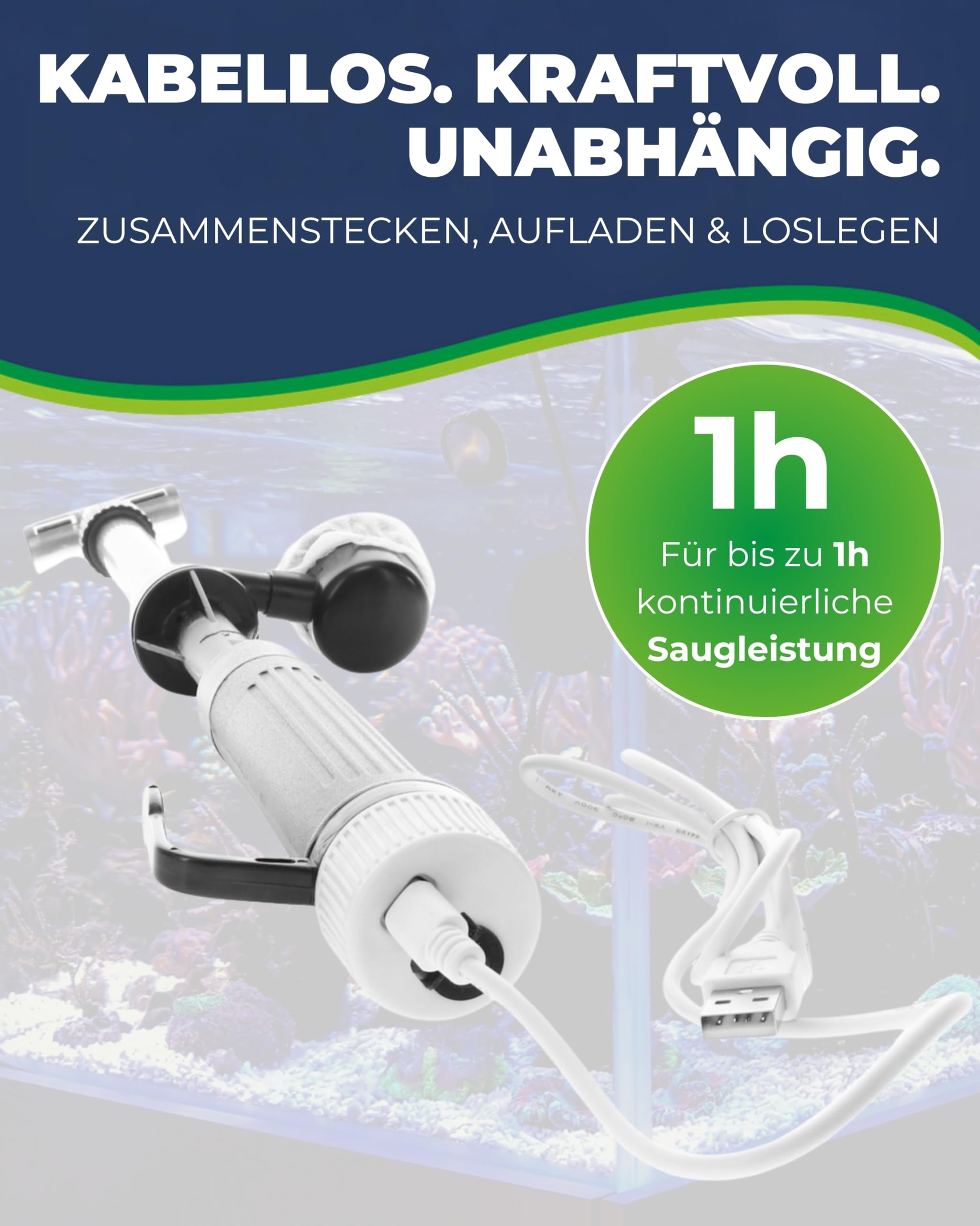 Hobby Aquaristik Perfektus Pro I Akkubetriebener Aquarien Staubsauger I Aquarium Sauger zur effizienten Entfernung von Mulm und Schmutz I elektrischer Mulmsauger mit 650 l/h Förderleistung