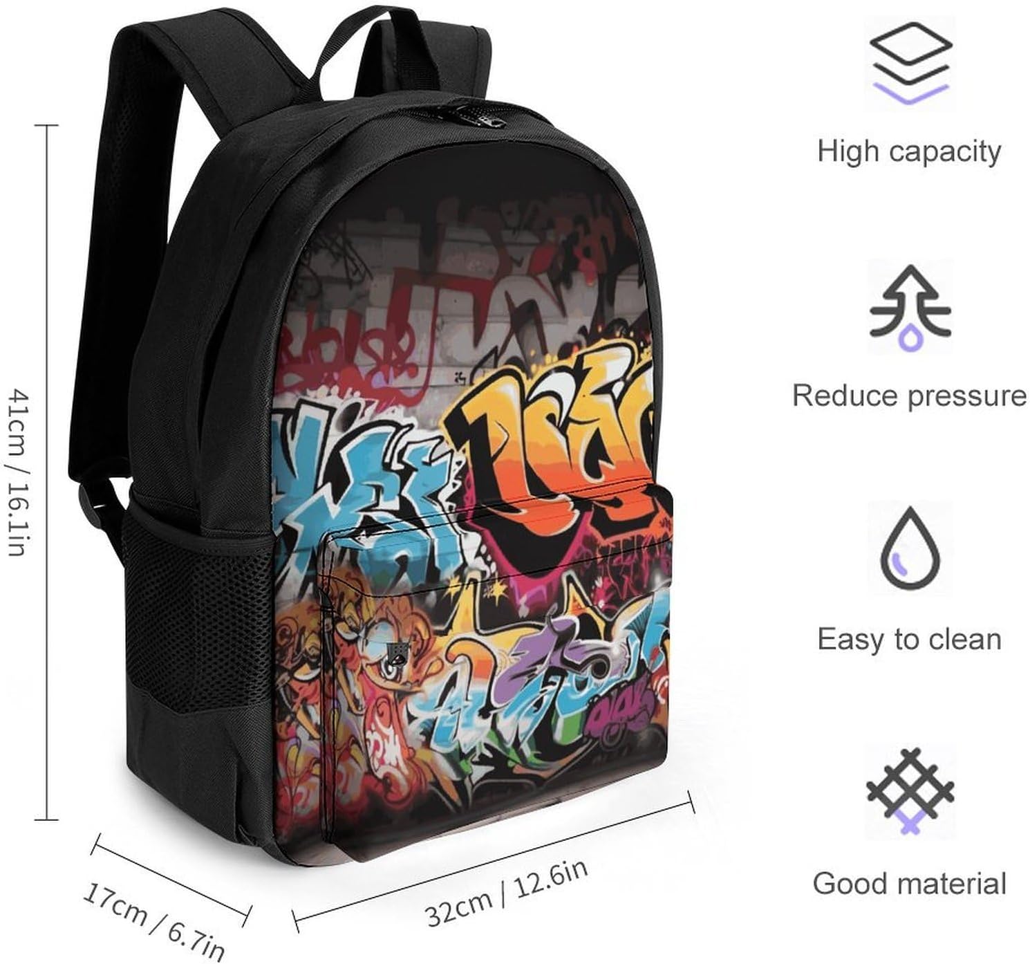 Graffiti Hip Hop Backpack Daypack Travel Backpack | Lightweight Casual Laptop Backpack for Women Men Aesthetic Travel Bag for Weekender Business Hiking Outdoor