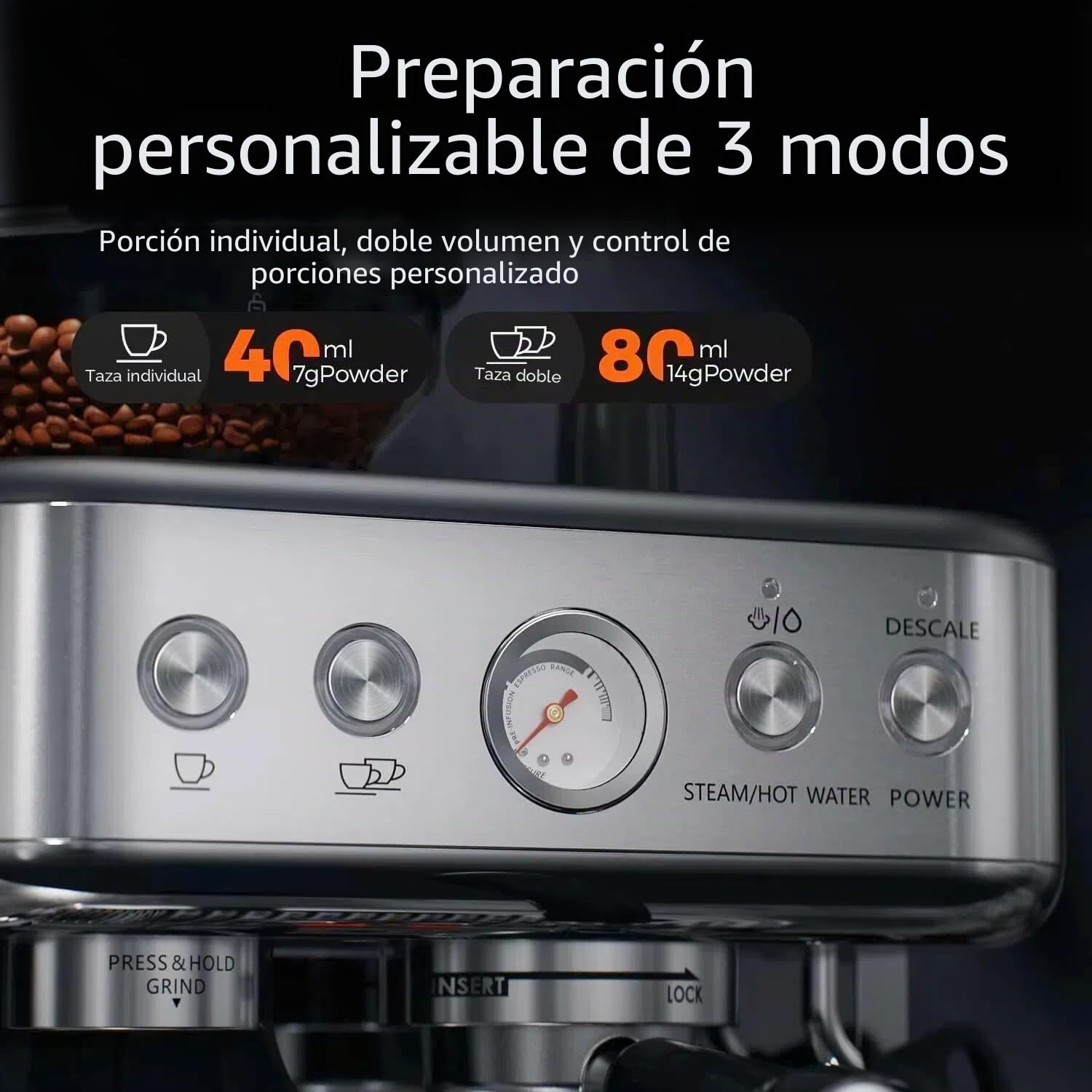 Cafetera Automatica con Molinillo Integrado, Espumador de Leche Manual, Cafetera de Bomba de Acero Inoxidable, Depósito de 2.5 Litros , Acero Inoxidable, Barista Profesional para Hogar y Oficina
