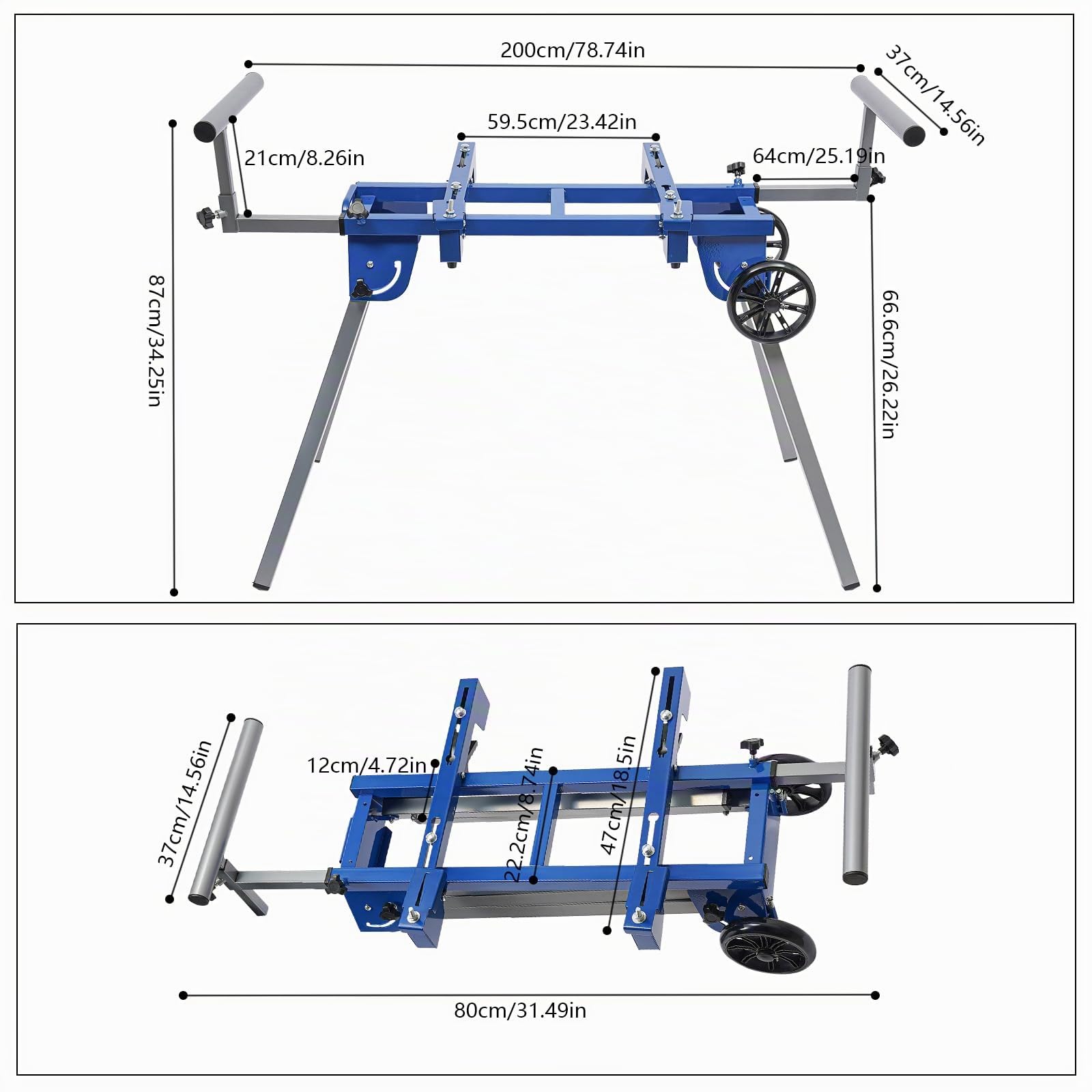 Soporte para sierras de corte, mesa de trabajo para sierra de corte plegable soporte para sierra ingletadora con ruedas Max. capacidad de carga 150 kg Diseño ajustable para sierras de corte de