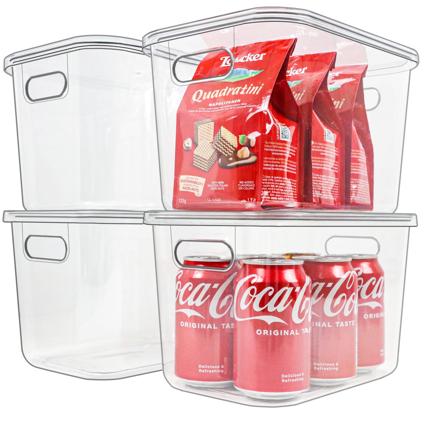 ZEXALOR 4PCS Clear Plastic Storage Bins with Lid, Stackable Pantry Cabinet Organizers and Storage, Lidded Storage Container Boxes for Organizing