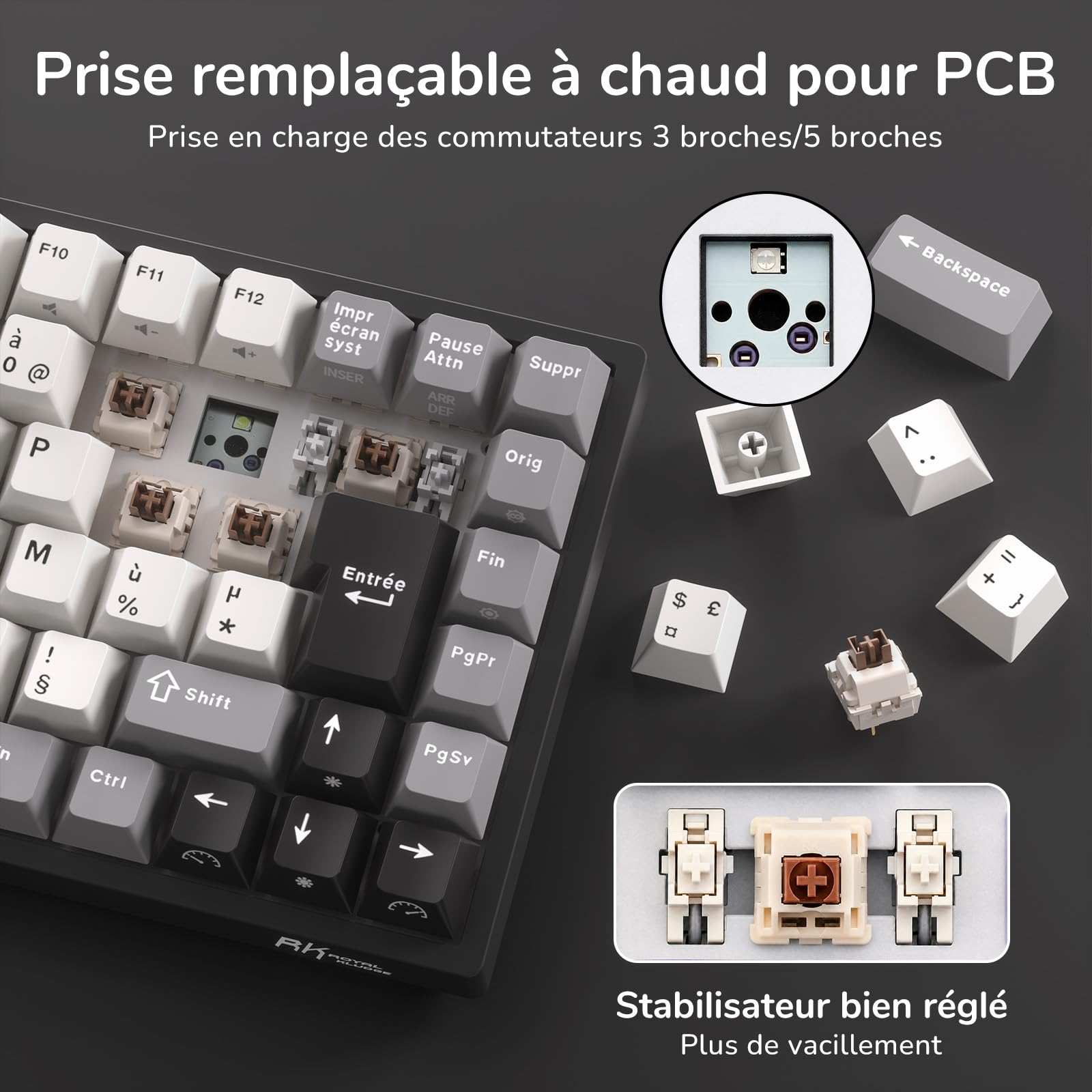 RK ROYAL KLUDGE RK84FR Clavier mécanique, 75% RGB, Hot-Swap, AZERTY
