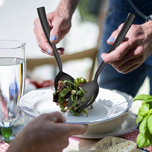 Miniatura 3 de LIANYU Juego de 6 cucharas y tenedores negros de 8.6 pulgadas de acero inoxidable de 8.6 pulgadas para banquetes de catering, apto para lavavajillas