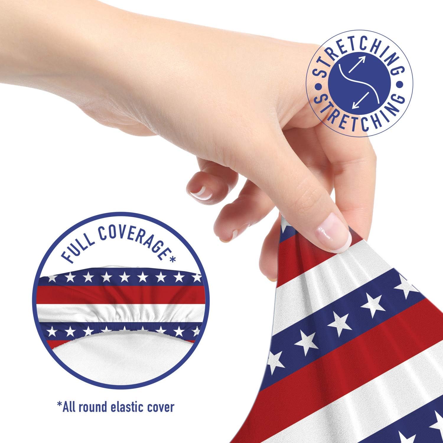 Ambesonne 4th of July Office Chair Slipcover, Stars and Stripes Pattern American Flag Inspired Patriotic Theme, Protective Stretch Decorative Fabric Cover, Violet Blue Ruby White