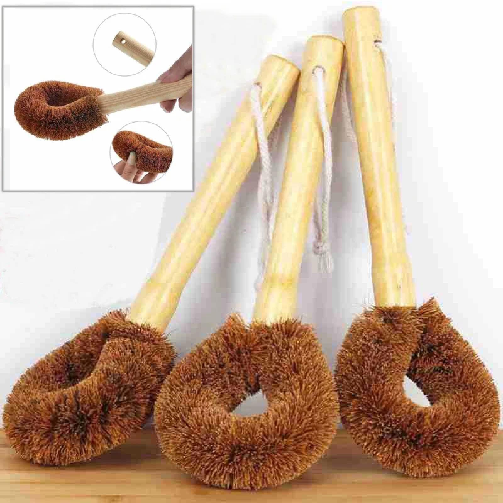Brosses de Nettoyage de Cuisine en Fibre de Coco Naturelle, Brosse antiadhésive en Fibre de Chanvre, Brosse pour poêle, dégraissage, Vaisselle, Tasse, Casserole, Fournitures de Nettoyage (1 pièce)