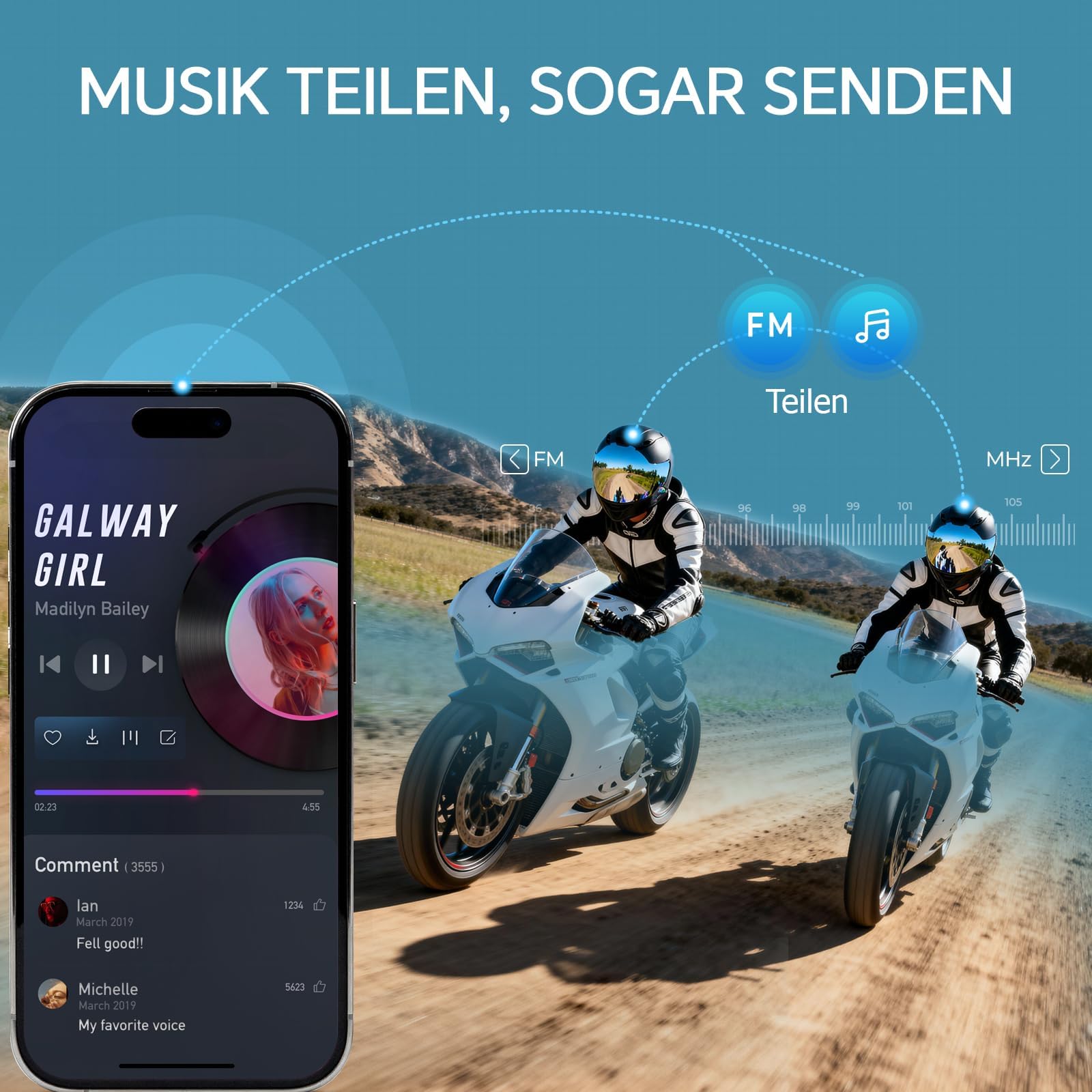 Intercom - Cuffie da moto per 2 persone, sistema di comunicazione Bluetooth