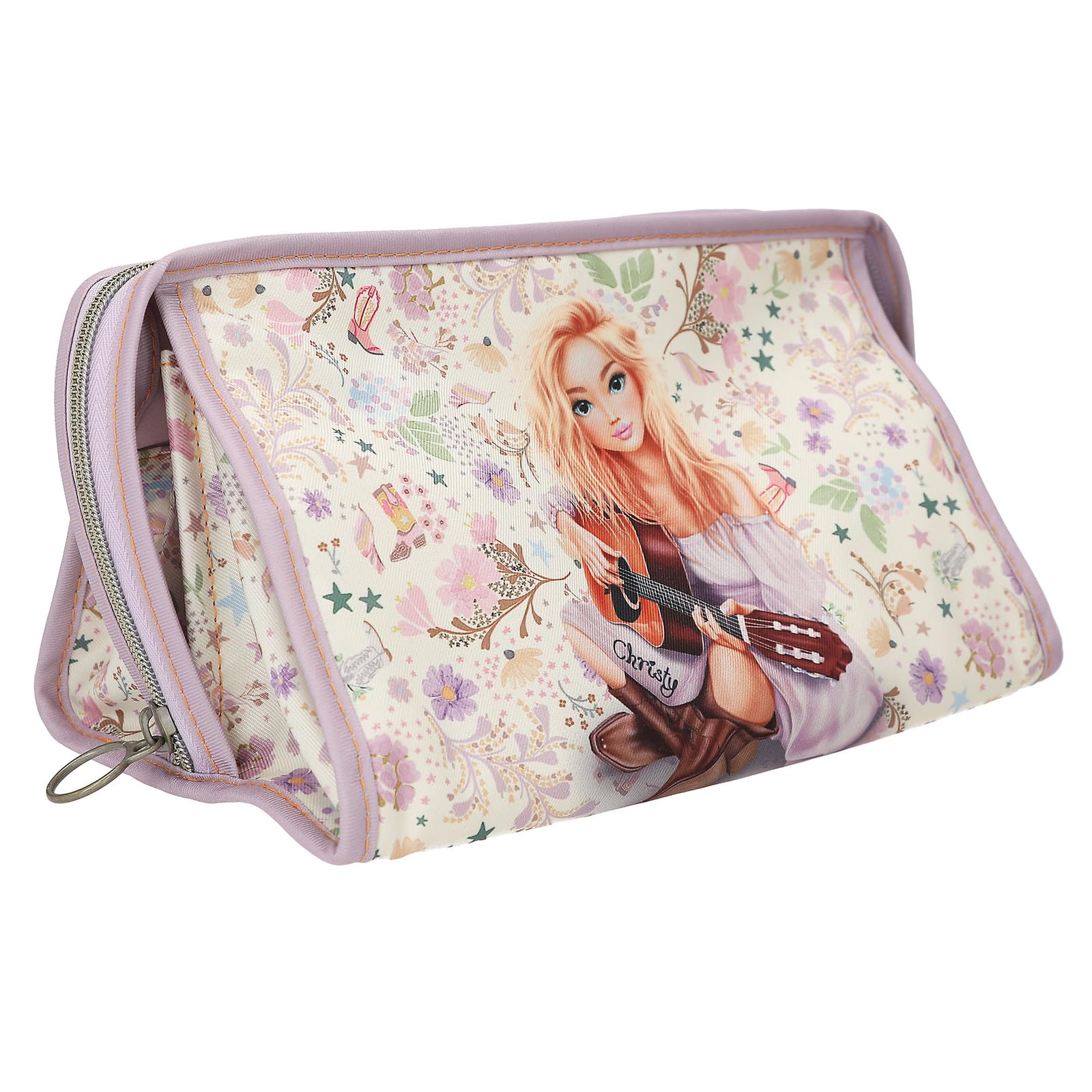 Depesche 13669 TOPModel Cowgirl - Bolso multiusos en morado, con motivo de modelo y estampado de flores, bolso pequeño con cierre de cremallera larga