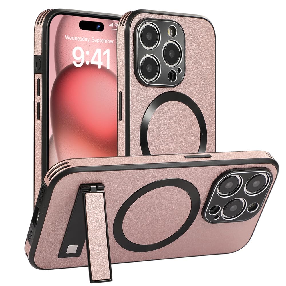 Étui magnétique en cuir de protection supérieure iPhone 12 Pro Rose - 7