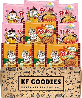 KF GOODIES Korean Ramen Variety Pack Gift Box (10 Count) – Spicy Buldak Noodle Assortment for Birthdays, College Care Packages, Office Snacks, and Gift Baskets