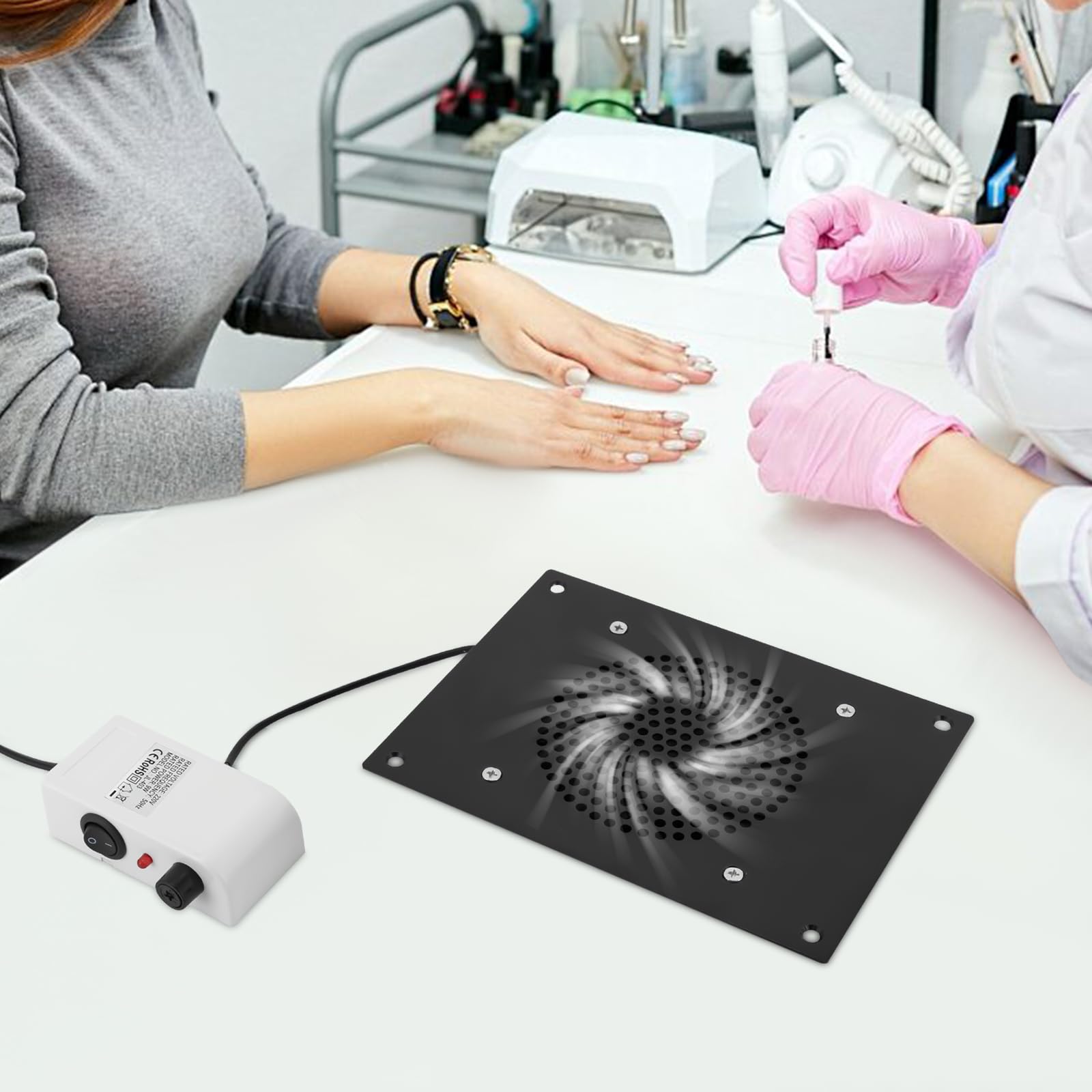 Odkurzacz do paznokci na biurko, 6 W, wbudowany odkurzacz stołowy JL-403, 3650 RPM, z 2 workami, do salonu paznokci, manicure, pedicure, odsysania kurzu, studia paznokci, czarny