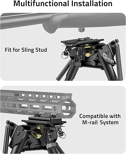 Miniatura 3 de CVLIFE 6-9 Inches Carbon Fiber Rifle Bipod, Pivot Tilting Bipods for Rifles with Adapter Compatible with Mlok Swivel Bipod for Hunting and Shooting