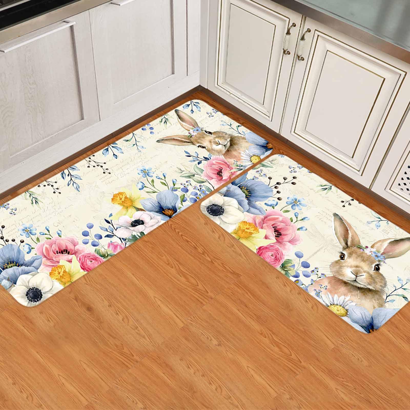 Easter Bunny Kitchen Mats Set Of 2, Hello Peeps Rabbit Eggs Colorful - View #9
