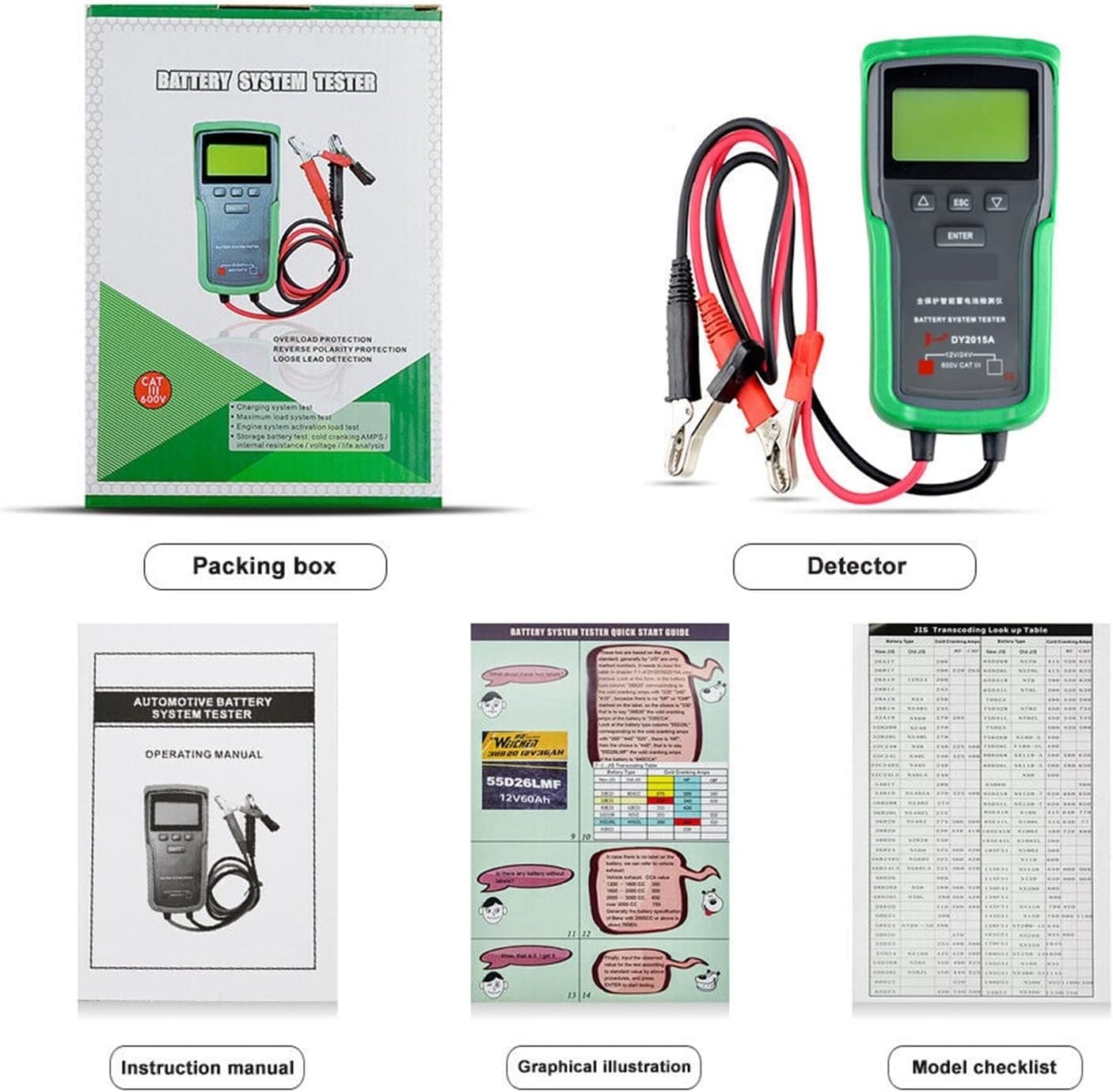 DY2015A 12V Digital Multimeter Tools Lead Acid CCA Load Battery Charge Test Battery Teste for Vehicles Trucks Motorcycle for Battery Testing