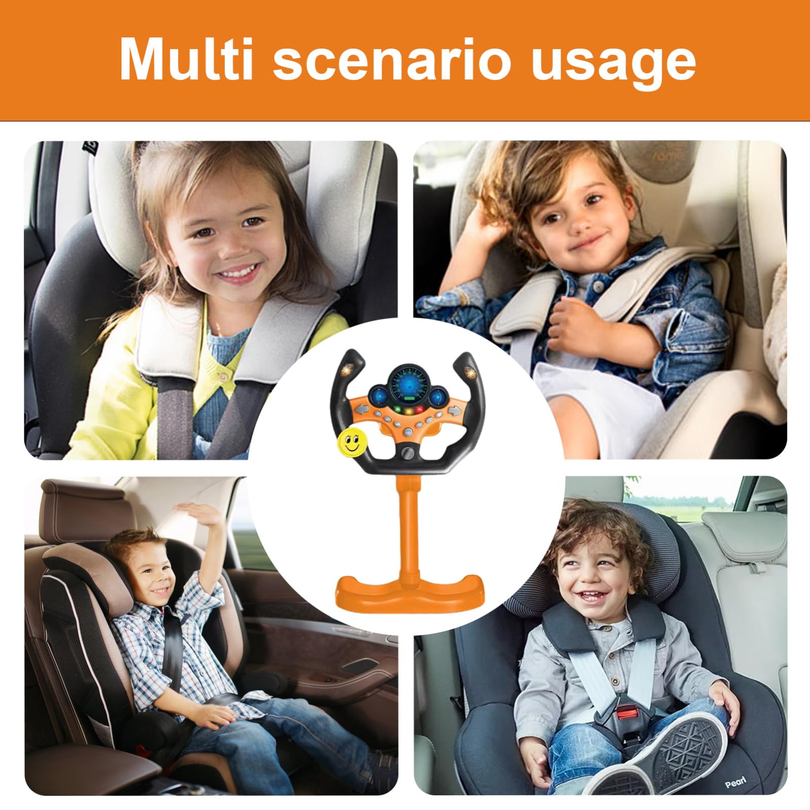 Jouet au volant - 25 cm (vertical) avec son interactif | Contrôleur de conduite portable, tableau de bord de jeu de rôle pour tout-petits, centre d'activités musicales pour cadeau d'éducation précoce