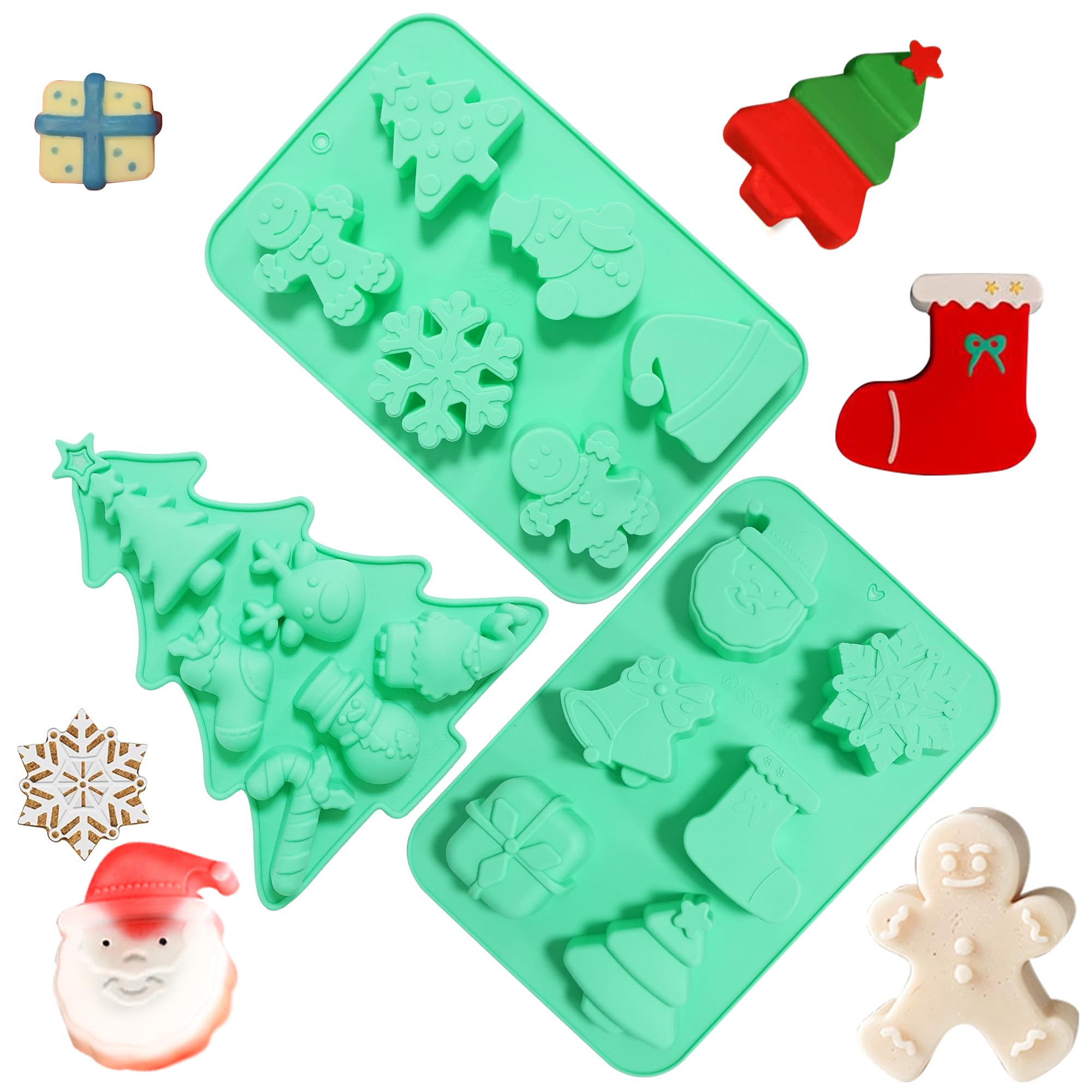 Silicone Christmas Mold - 3 Pack Nonstick Chocolate &amp; Candy Mold for Baking, Cake Decoration &amp; Handmade Soap - Includes Xmas Tree, Santa &amp; Snowman